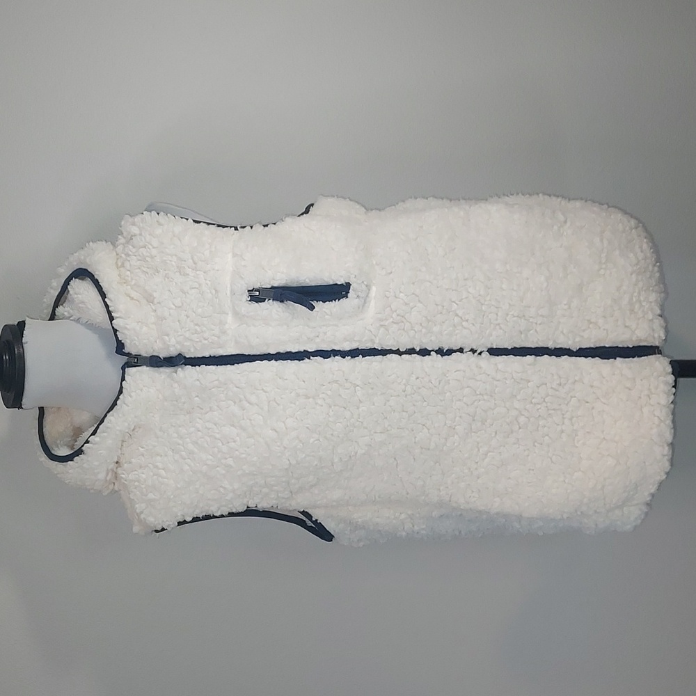 Weatherproof Vintage Ivory Plush Fleece Zip-Up Hooded Vest Size Medium